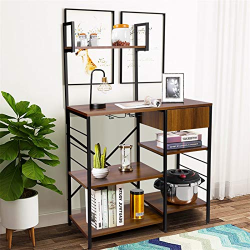 amzdeal Kitchen Bakers Rack with Storage Drawer, 4-Tier Microwave Stand with Glass Holder, 51.5Hx35.4Lx15.7W Inch, Kitchen Utility Storage Shelf, Microwave Oven Cooking Cart, Vintage Brown - Thumbnail 3