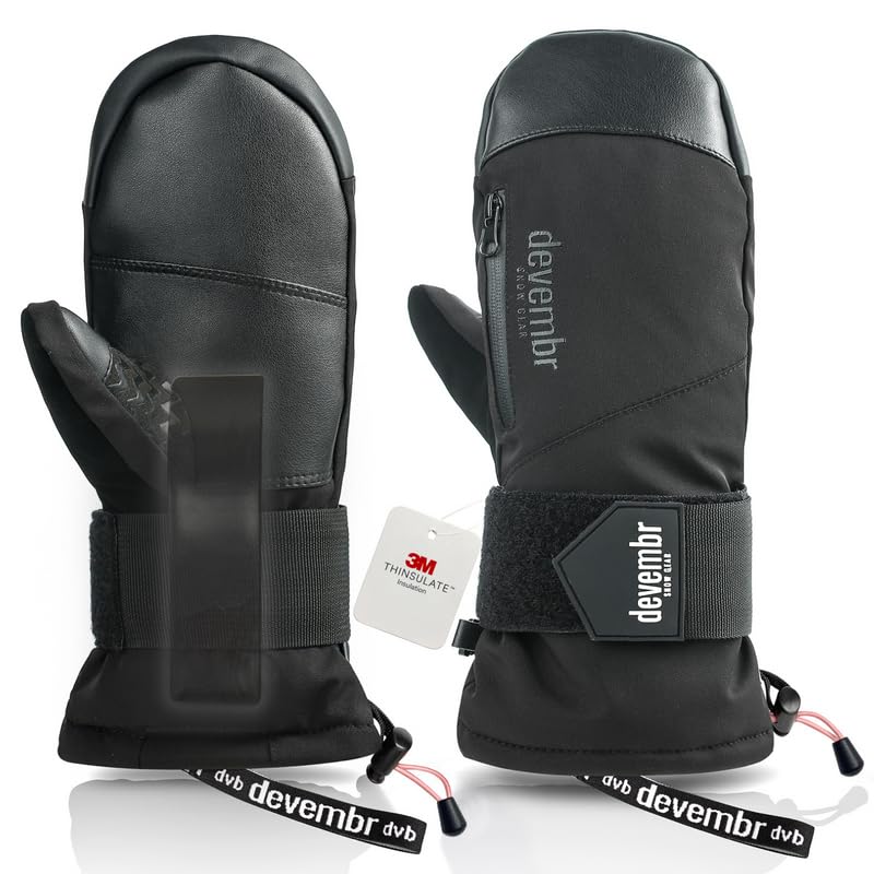 devembr Ski Mittens with Wrist Guards, Waterproof...