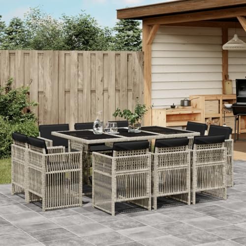 Xichuzi Set de Comedor de jardín 11 pzas y Cojines ratán sintético Gris, Conjunto Mesa Y Sillas Jardin, Mesa Terraza Exterior Y Sillas, Conjunto Terraza, Muebles Jardin Exterior - 3211031