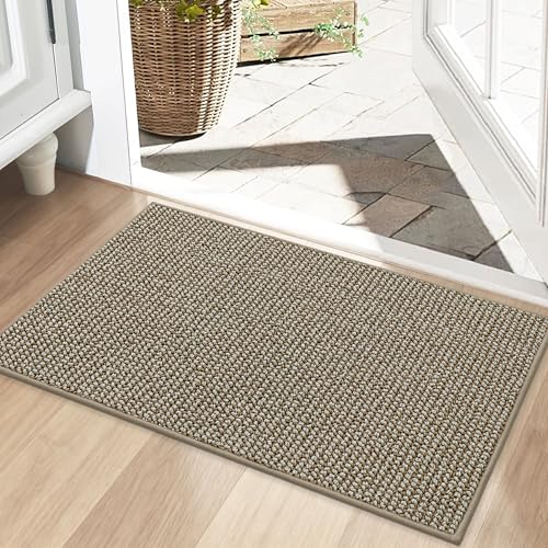 Image of BEQHAUSE Dirt Trapper Door Mat 20 inch x 32 inch, Non-Slip Washable Doormats Entrance Mat, Dirt Resistant and Absorbent Welcome Mat, Low Profile Floor Mats for Front Back Door and Entryway, Light Beige
