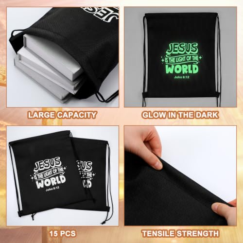 Image of 15 Pcs Jesus Is The Light of The World Drawstring Backpacks Bulk