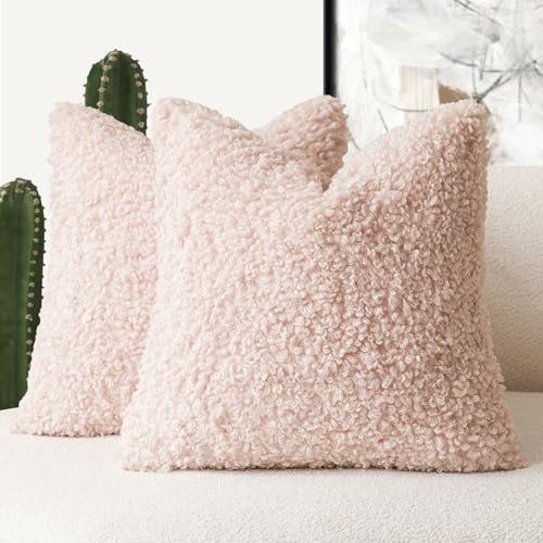 Image of Foindtower 2 Pieces 24x24 Inch Light Pink, Faux Fur Throw Pillow Cover Accent Sherpa Furry Pillow Covers Fuzzy Soft Pillowcases Cozy Sheepskin Decorative Fleece Cushion Case for Bed Couch Living Room