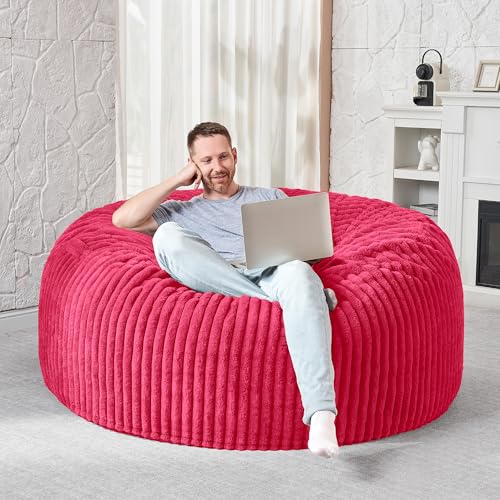 Image of 4FT Bean Bag Chair, 4' Large Bean Bag Chairs for Adults with Removable Stripe Plush Cover, Memory Foam Beanbag Chair for Living Room Bedroom Dorm (Pink)