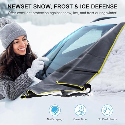 Image of Windshield Cover for Ice and Snow,【Newest Durable 600D Oxford Fabric for Efficient Protection】Windshield Snow Cover Against Frost with Straps & Side Panels, Fit for Most Cars, SUVs & Trucks (68 inchx42 inch)