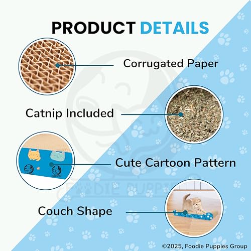 Image of Foodie Puppies 2-in-1 Reversible Cat Scratcher Pad with Catnip for Cats & Kittens, (Couch, 43.5 x 23 x 6 cm) | Durable Corrugated Cardboard Cat Scratching Pad for Furniture Protection, Play & Rest