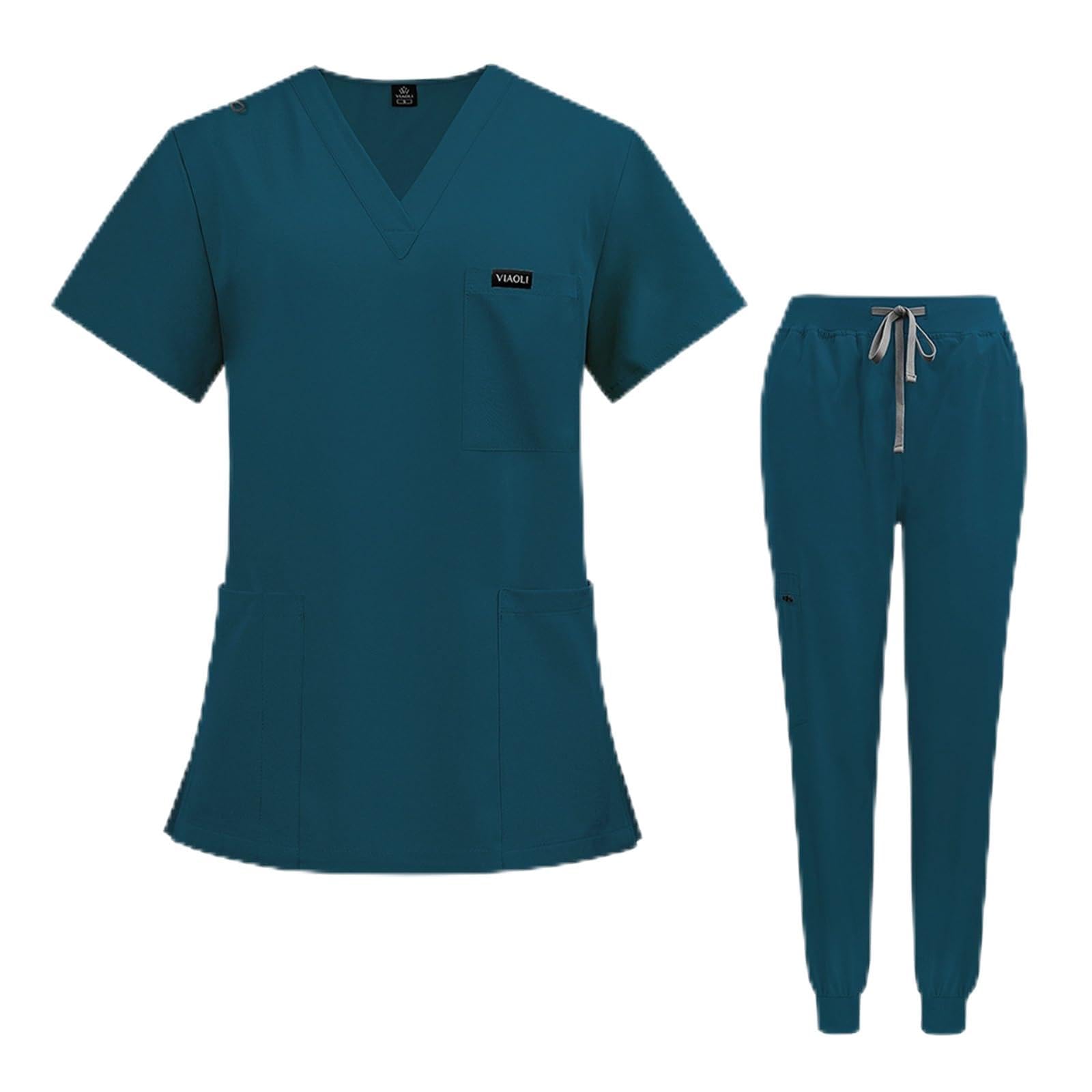 Krankenschwesteruniform Schnelltrocknende, kurzärmelige Krankenhaus-Arbeitskleidung for Männer und Frauen, zweiteiliges Set(Color4,L)