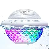 Floating Pool Speakers with Colorful LED Lights, IPX7 Waterproof Hot Tub Bluetooth Speaker, 10W Stereo Loud Sound, Built-in Mic, Portable Wireless Speakers for Shower Bathtub Beach Outdoor Swim-White