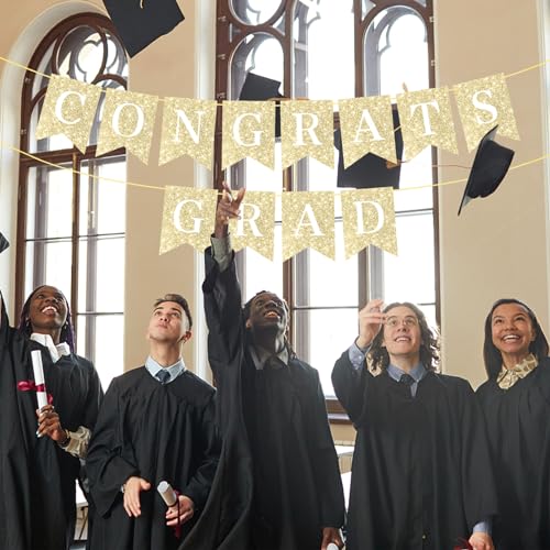 Image of Hoogict Graduation Decorations Congrats Grad Banner Gold Graduation Party Banner Congratulations Banner Class of 2026 Sign Garland Decorations for Any Schools or Grades