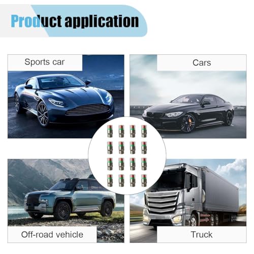 12PCS Car Tire Pressure Monitor Valve Stem Caps, 3-Color Eye Alert Valve Stem Caps Sensor Indicator, 2.4Bar 36PSI Tire Pressure Gauge Valve Caps for Cars, SUVs, Trucks, Motorcycles, Bicycles (Silver)