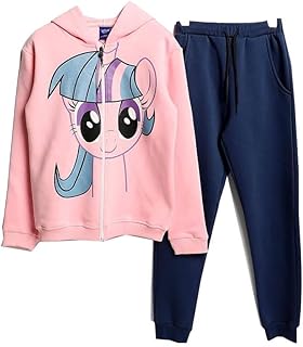 سويت شيرت رياضي بغطاء للرأس وبنطلون رياضي من القطن مطبوع عليه عبارة «What's new Pony»