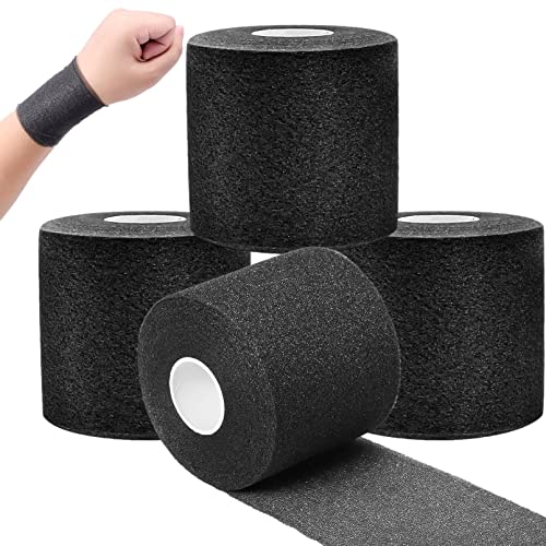 3 Pieces Pre Wrap Tape,Foam Underwrap Tape Athletic Foam Tape,Sports Pre-wrap Tape,Foam Underwrap Bandage for Hair Ankle Wrists Hands Knees Sports,2.75 Inches x 30 Yards (Black)