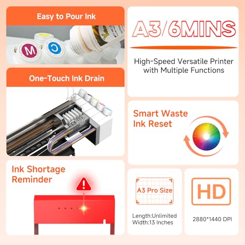 Image of PLK A3 Plus DTF Printer with Oven, XP600 Printer, Double-Speed Than L805 /L1800, Auto-Cleaning & Dual White Ink System,13 inch DTF Machine DIY T-Shirt Printing