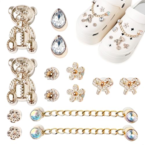 14 Piezas Charms Crocs, Diamante de Colores Adornos Crocs Accesorios per Zapatos, Extraíble Pins para Croc Diy Decoración, Bricolaje Formas Variadas Accesorios Decoración para Mujer Niñas Adultos