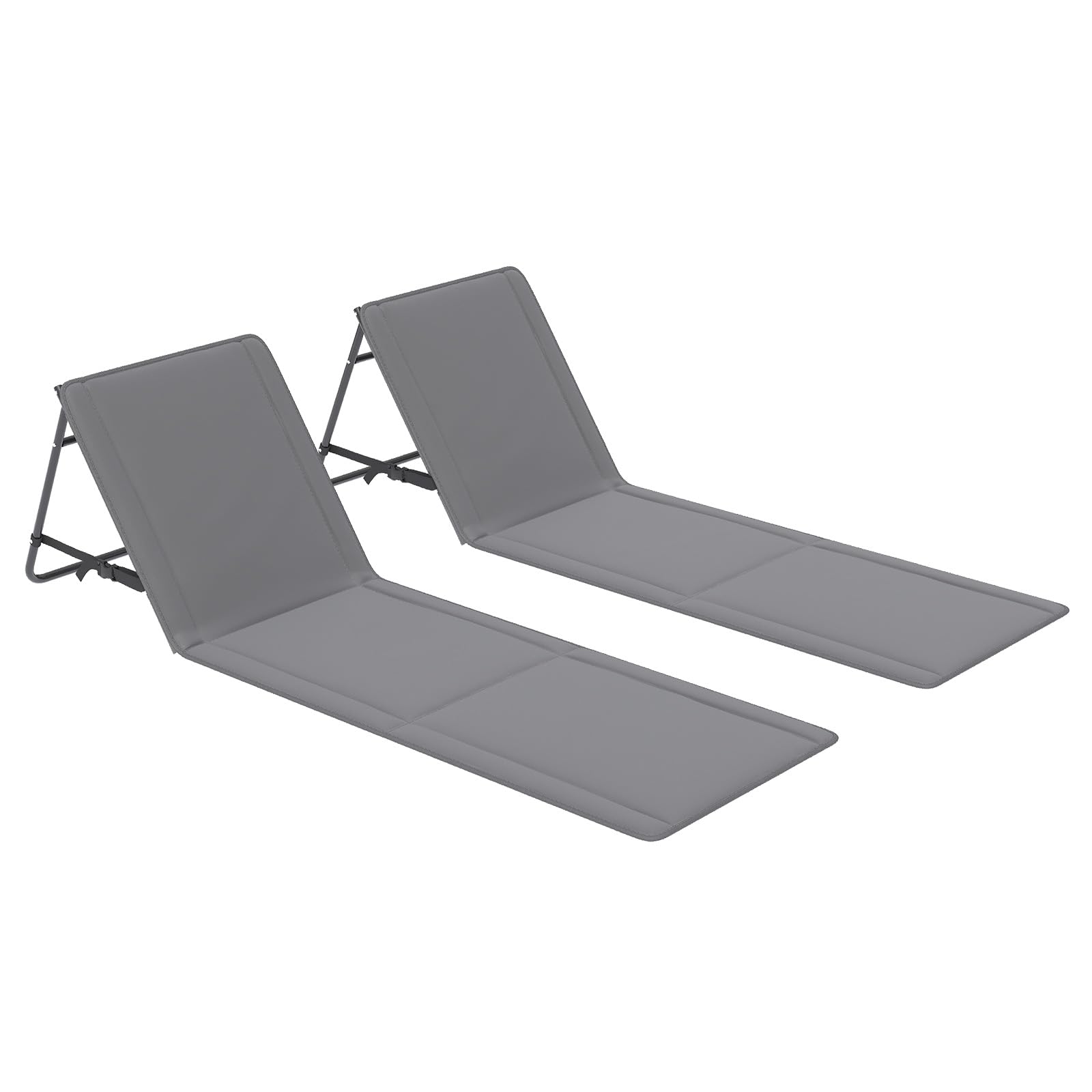 Amopatio 2er Set Strandmatte Klappbar mit Mehrstufig Verstellbarer Rückenlehne & Tragegurt – Faltbare Sonnenliege mit Tasche für Strand, Garten, Camping & Terrasse, Grau