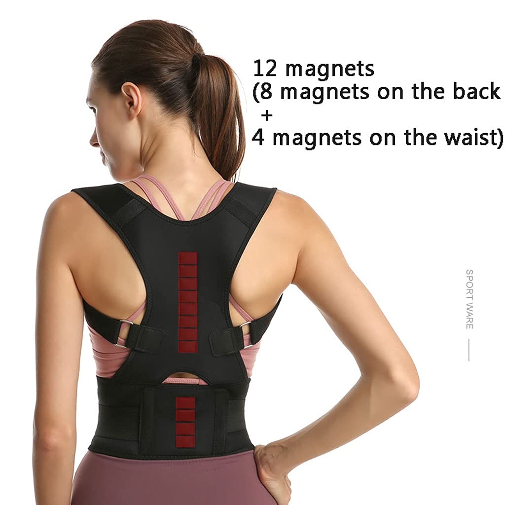 Cintura correttiva curva per supporto completo per la schiena con 12 magneti Cintura di supporto per la colonna vertebrale Correttore posturale per adulti Fasciatura regolabile per raddrizzare la vita