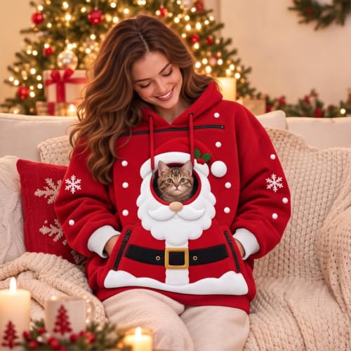Christmas Pet Pouch Hoodie Women Men Winter Unisex Hoodies Zipper Pockets - image 2