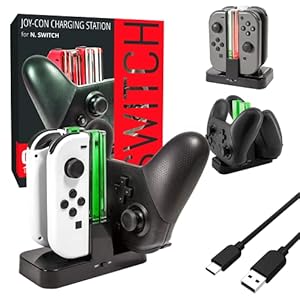 Orzly Nintendo Switch Joy Con Charging Dock, Pro Controller Charging Station, Charge Stand Becomes Charger for Upto 4 JoyCons or Nintendo Switch Pro Controller, USB Power, Type C Cable Included