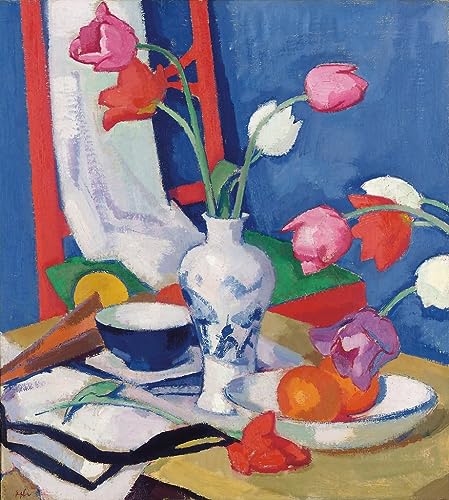 Poster Peploe Chaise rouge et tulipes 50x70 cm pour décoration murale élégante