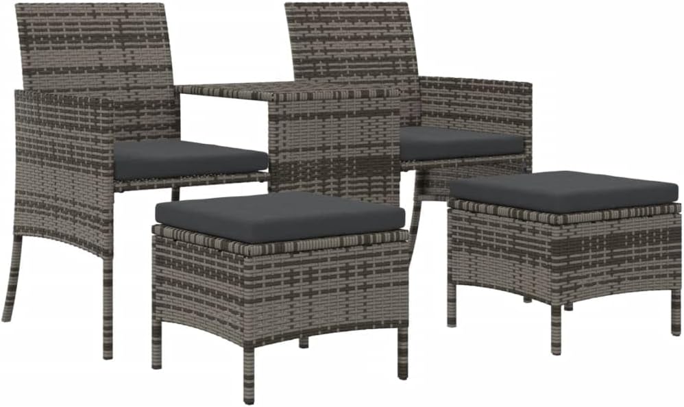 SKM Patio Sofa Set Grey PE Rattan 2 Seater Removable Covers,Grey (Weight 41.42KG)
