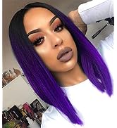 Quick Wig Purple Wig Short Straight Bob Wig Black to Purple Ombre Wig Colorful Wigs for Girls Sho...