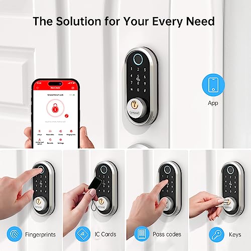 Smart Deadbolt, Smonet Fingerprint Electronic Deadbolt Door Lock With Keypad-Bluetooth Keyless Entry Keypad Smart Deadbolt App Control, Ekeys Sharing, App Monitoring Auto Lock For Homes And Hotel #TOP2
