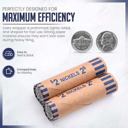 Image of PM Company 83 Pcs Preformed Nickels Coin Wrappers Rolls ABA Color-Coded