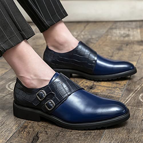 Formal Shoes for Men Slip On Two Tone Double Monk Strap Vegan Leather Block Heel Slip Resistant Low Top Walking(Blue,10 M US)2