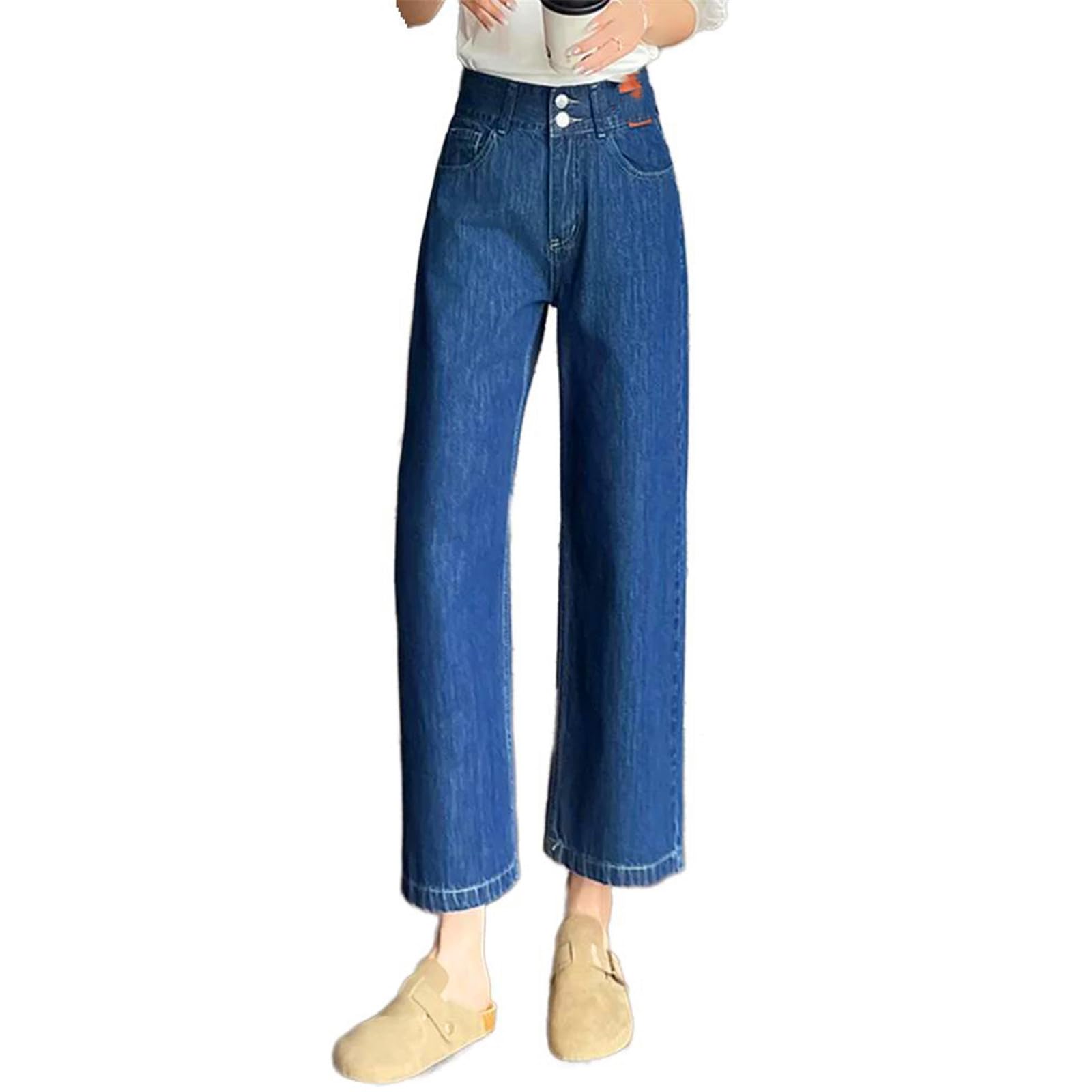 Pantalones Vaqueros para Mujer Casuales Rectos Coreano Tiro Alto Pierna Ancha Primavera Delgados Jeans para Mujeres