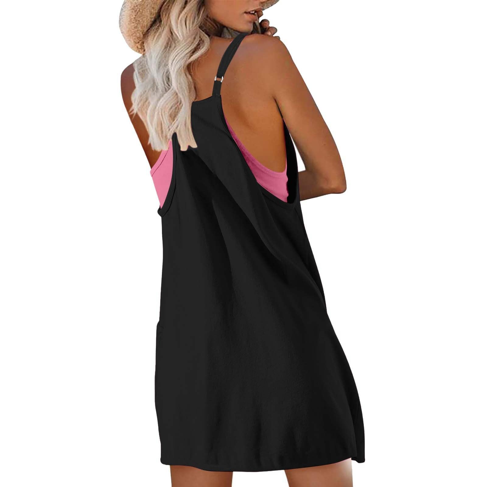 Robe de tennis sans manches pour femme – Mini barboteuse d'été avec short et poches intégrées | Robe de sport athlétique pour la course, le jogging, la gym, le yoga – Vêtements athlétiques tendance et