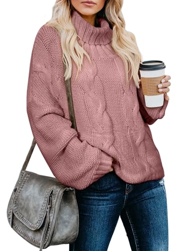 Dokotoo Womens Winter Clothes Fall Oversized Turtleneck High Neck Long Sleeve Cable Knit Chunky...