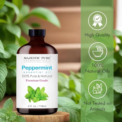 Image of Majestic Pure Peppermint Essential Oil for Diffuser - 4 Fl Oz | 100% Pure and Natural Peppermint Oil for Aromatherapy, Massage, Steam inhalation, Air Freshner, DIY, Soap and Candle Making