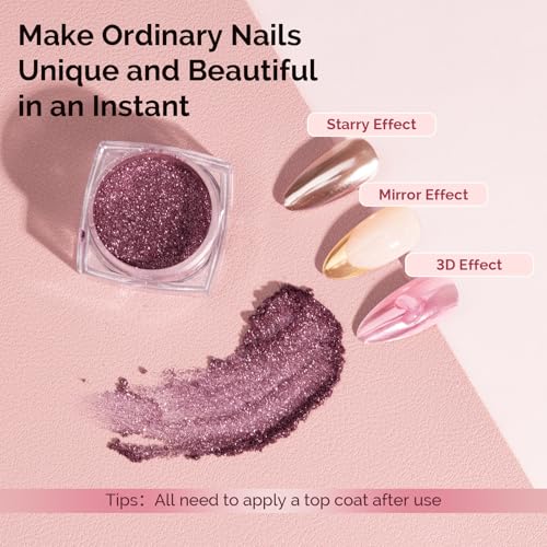 Image of MelodySusie 16Pcs Chrome Nail Powder for Gel Nails,Metallic Mirror Effect Pigment Stylish and Technological Fine Glitter for Home DIY Salon Use