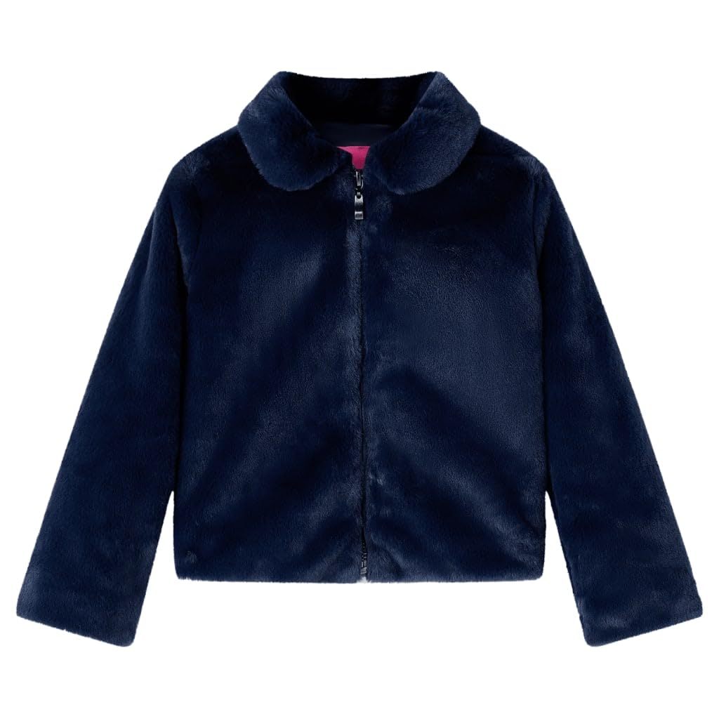 vidaXL Kids' Coat Long Sleeve Jacket Outwear Turn Down Collar Coat Faux Fur Navy 116