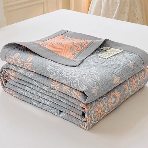 Jidanmian Edredón Acolchado de Algodón, Manta de Gasa de Verano, Edredón con Estampado Floral Jacquard, Edredón de Verano Tamaño Completo para Hogar, Oficina(E,150x200cm)
