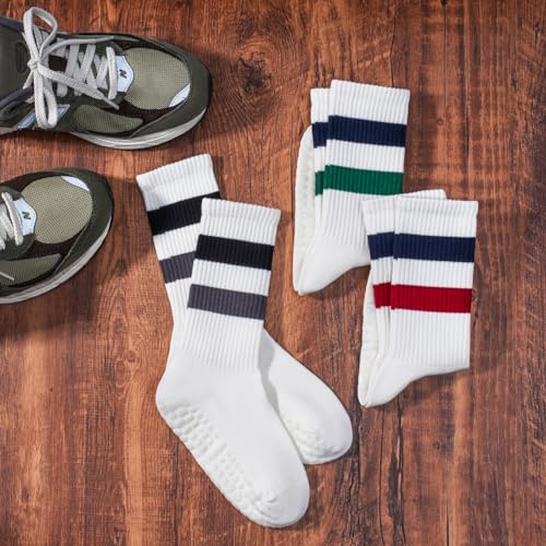 Image of Pilates Socks for Women Non Slip, Cotton Crew Grippy Yoga Socks with Grips for Maternity Hospital Workout, 3 Pairs