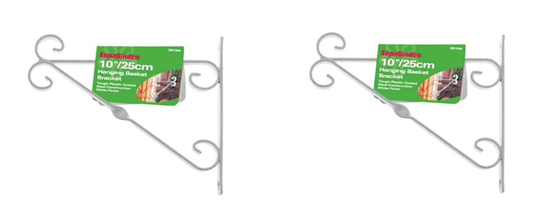 SupaGarden White Garden Plant Hanging Basket Bracket 35cms / 14" PACK OF 2 BRACKETS