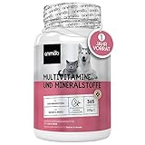 Animigo Multivitamin 365 Hunde & Katzen Tabletten - Vitamin B Komplex mit den Vitaminen A C E & D3-18 Hundemineralien & Vitamine für Immunsystem, Knochen, Gelenke - Kalzium, Eisen, Kupfer, Jod, Zink
