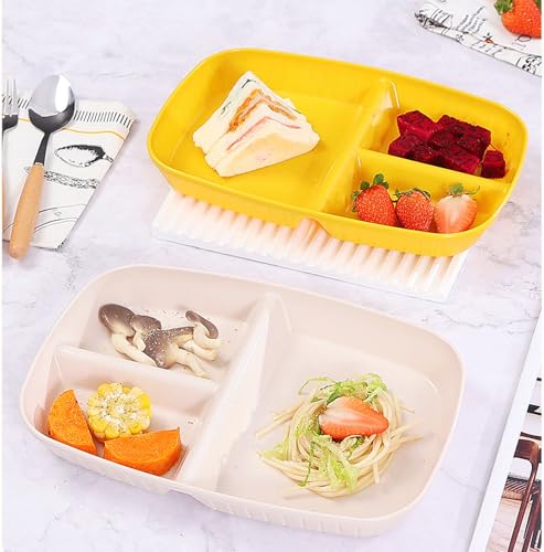 Image of Lightweight & Reusable Wheat Straw Plate Set for Kids, Adults Dishwasher Microwave Safe Compartment Plate Perfect for Dinner Dishes, Healthy, Bpa Free & Eco Friendly (Yellow, Pack of 6)