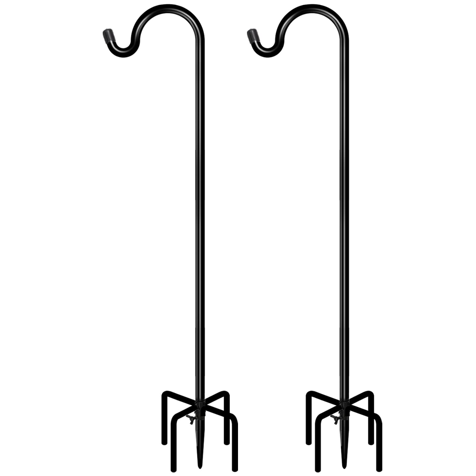 FEED GARDEN Outdoor 92 Inch Shepherd Hook Bird Feeder Pole with 5 Prongs Base, 2 Pack 5/8 Inch Adjustable Tall Garden Hooks for Bird Houses, Christmas Decorations and Wind Chimes for Outdoor, Black
