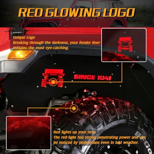 Image of JROAD Inner Fender Front Fender Liners Compatible with Jeep Wrangler JL Aluminum,with 4 LED Lights for 2018-2022 Jeep Wrangler JL & JLU Unlimited 2 & 4 Door