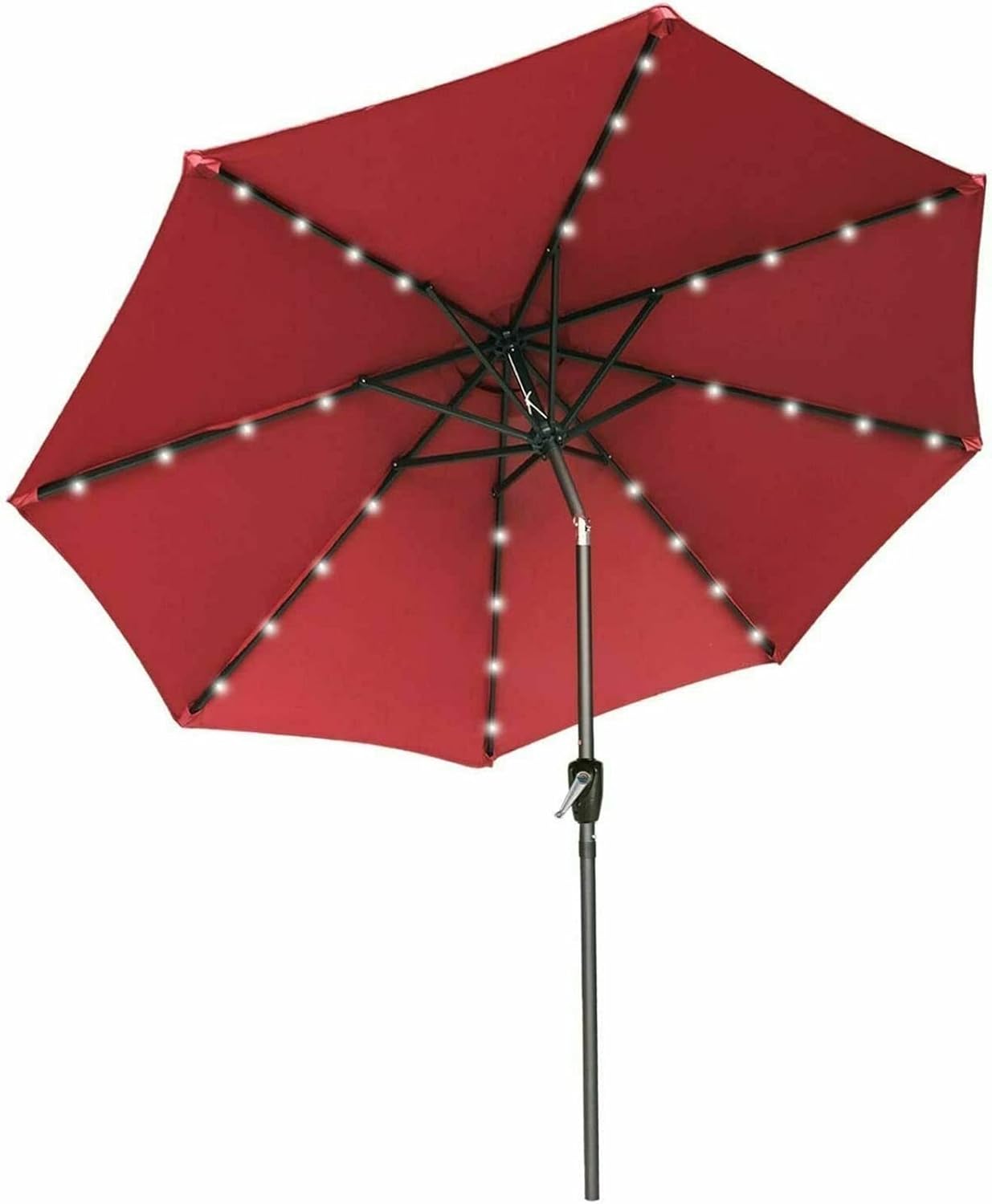 LED Solar Outdoor Parasol Garden Patio Tilt Crank Sun Shade Umbrella Patio Umbrella, Large