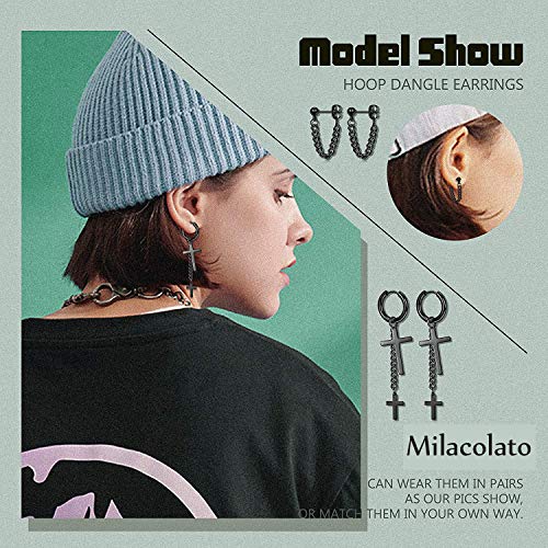 Milacolato 6 paires en Acier Inoxydable 316L Pendantes Boucle Doreille Noir Hommes Femmes Boucles D'oreilles Créoles Balancent Chaîne Punk Gothique Kpop Boucles D'oreilles Unisexe Noir – Image 3