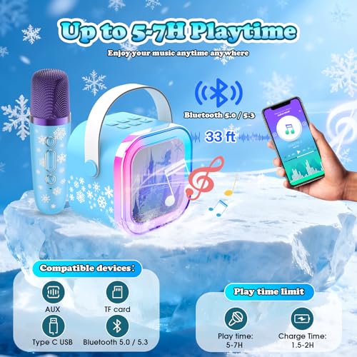 Mini Karaoke Machine for Kids Ages 3-12: Portable Bluetooth Speaker with 2 Wireless Microphone, LED Light Show for Kids Boys Girls Toys Birthday Gifts Toddler（Blue - Thumbnail 5