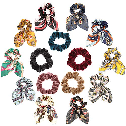BKpearl 10 pcs Hair Scrunchies, Chiffon Hair Ties Elastic Hair Bands Bowknot Pearls Hair Ropes Chiffon Ponytail Holder with 5 pcs Velvet Hair Scrunchies
