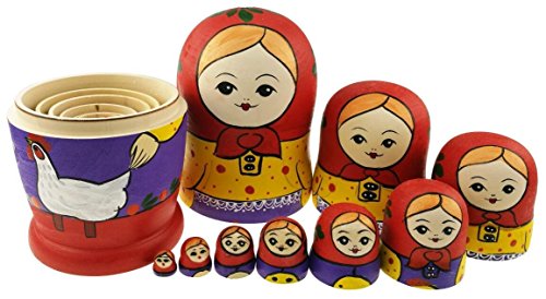 Winterworm Babuschka Puppen Matroschka Holzpuppen Handarbeit Russische Puppe 10 Teilig Bauernhof Thema