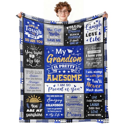 Uckoq Grandson Gifts from Grandma Grandson Birthday/Graduation Gifts for Grandson Blanket Gift for Grandson to My Grandson Gift from Grandparents Throw Blanket 50x60