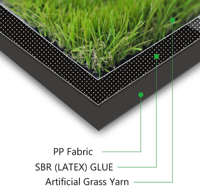 Miniatura 4 de Alfombra de césped artificial realista para interiores y exteriores, alfombra de césped sintético de 1.38 pulgadas de altura, 5 x 10 pies con