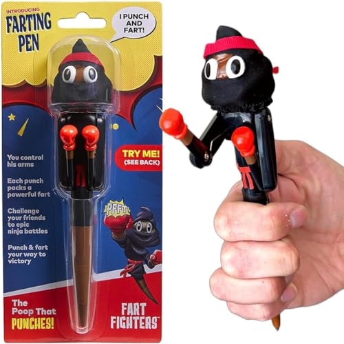 Farting Poop Pen with Punching Arms - Makes Funny Sounds with Every Punch, Perfect Novelty Gift for Kids, Teens & Boys, Interactive Pen Toy with Big Laughs (Ninja)