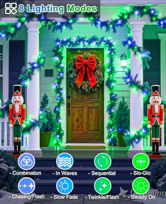 80FT 240 LED Christmas Lights Outdoor, Plug in Christmas Tree Lights with Waterproof 8 Modes, Connectable Green Wire String Twinkle Light for Indoor Home Garden Party Holiday Decorations, Blue Green