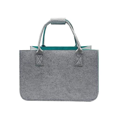 Zzcy Felt Shopping Bags Foldable Storage Bag Shopping Basket Felt Tote Bag Handle with Inner Pocket,Reusable Shopping bag for Toy Storage,40x25x25cm,30L,Grey&Green